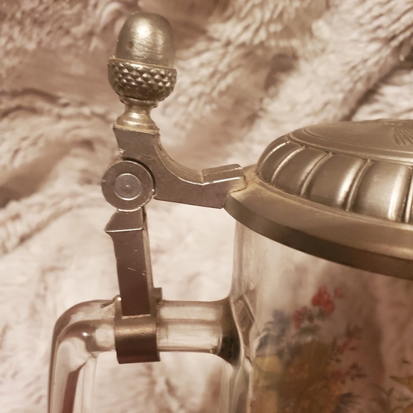 Vintage German Beer Stein Clear Glass w/ Pewter Lid Mallard Duck Painting - Picture 6 of 7